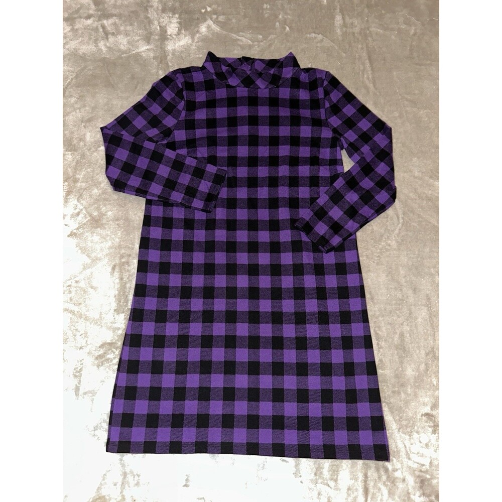 Talbots Purple Black Plaid Long Sleeve Sheath Dress Size Large Fall Fashion